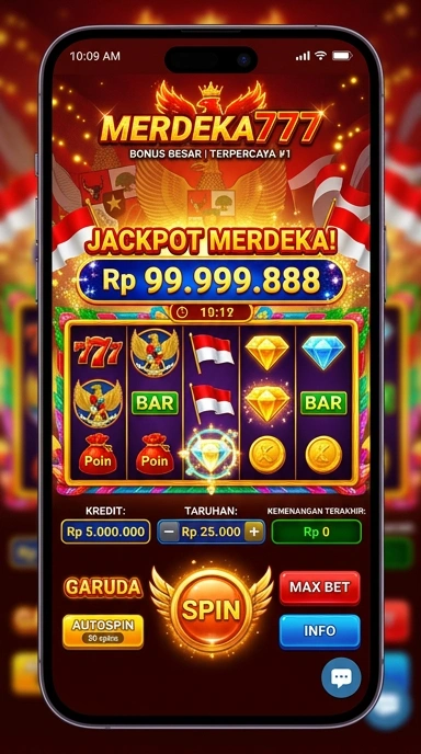 Tampilan utama aplikasi merdeka777 di perangkat Android.